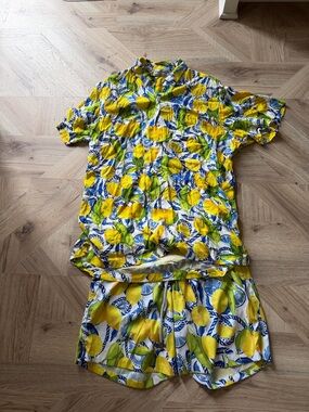 Kenny Flowers Yellow Lemon Print Swim Trunks and top set